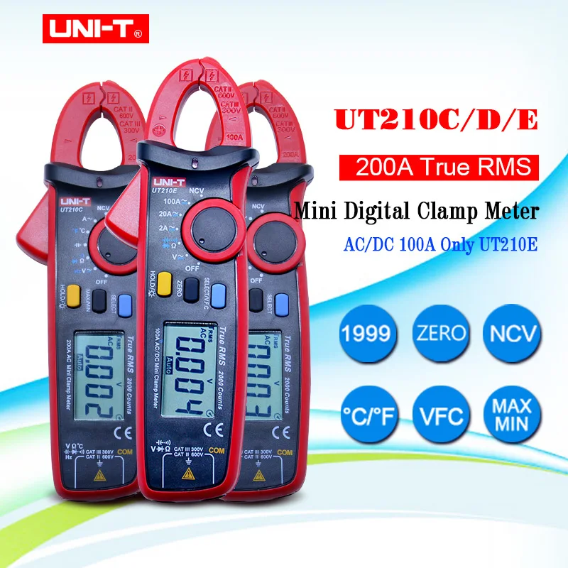 

UNI-T Mini Digital Clamp Meters UT210A UT210B UT210C UT210D UT210E True RMS Auto Range VFC Capacitance Non Contact Multimeter