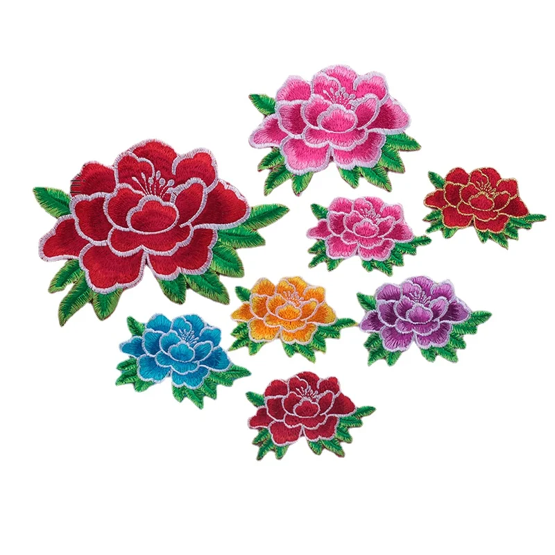 50pcs/lot Large Peony Luxury Embroidery Patch Flower Trim Shirt Dress Clothing Decoration Sewing Accessory Crafts Diy Applique