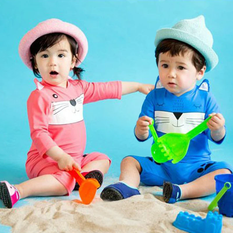 Children's swimsuit girl's one piece long sleeve sunscreen baby 1-8 children's boy Korean baby cute beach Swimsuit Cover