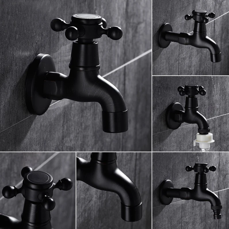 Wall Mounted Black Oil Rubbed Bronze Cross Handle Washing Machine Faucet/Garden Single Cold Faucet, Mop Pool Faucet ZD001