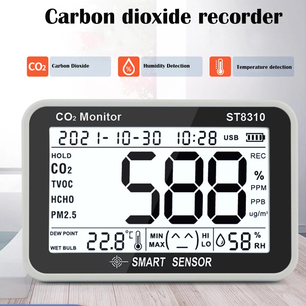 

ST8310 Carbon dioxide detector CO2 smart digital meter Indoor temperature and humidity sensor tester Air quality monitor