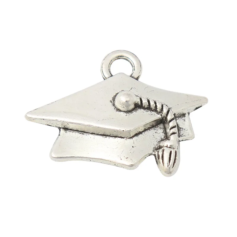 RAINXTAR Fashion Alloy Trencher Cap Charms Vintage Graduation Hat Charms For School Students 20*25mm 20pcs AAC1559