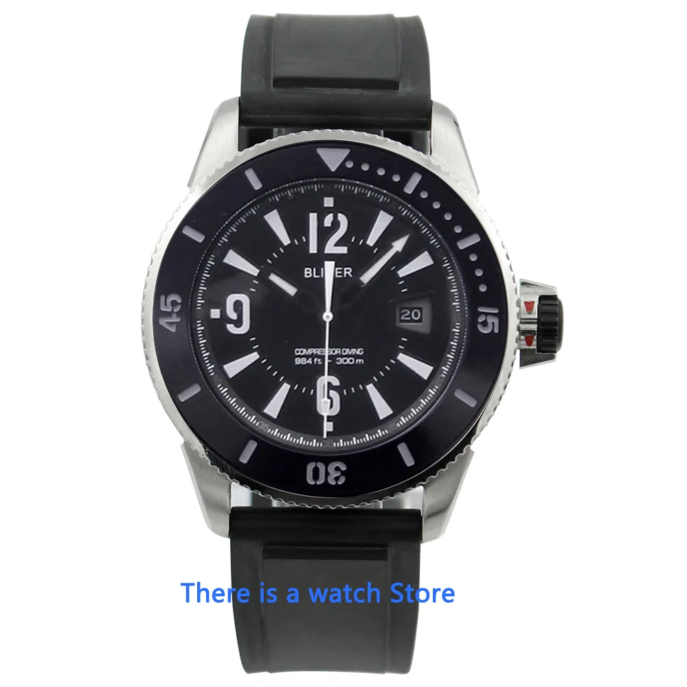 

Bliger 43mm Miyota Automatic Mechanical Watch Men Luxury Luminous Waterproof PVD Case Rubber Strap Calendar Wristwatches Men