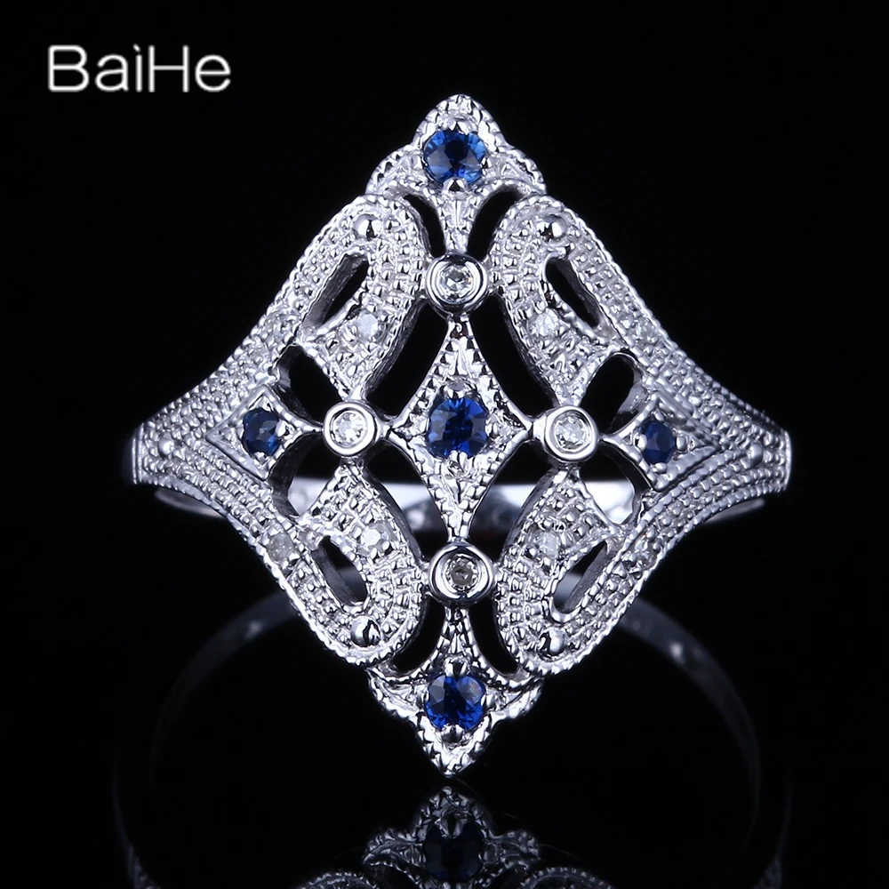 

BAIHE Solid 14K White Gold H/SI Natural Diamond Sapphire Ring Women Men Trendy Fine Jewelry Making خاتم الياقوت unazë safiri