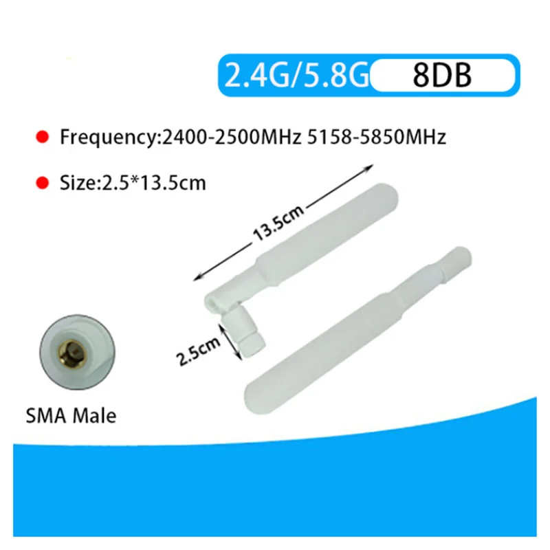 2 piece 2.4G 5.8G extenal glue stick antenna dual band wifi bluetooth antenna SMA Bendable interface 8dbi high gain 2400-2500MHz