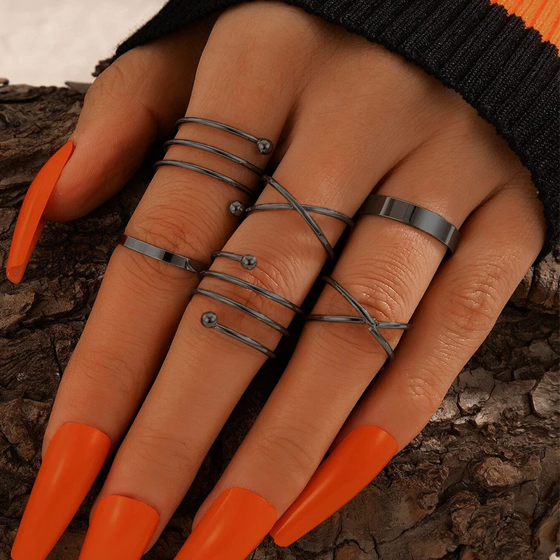 docona Trendy Round Circle Joint Midi Ring Sets for Women Bohemian Geometry Hollow Metal Finger Rings Jewelry Accessories 5562