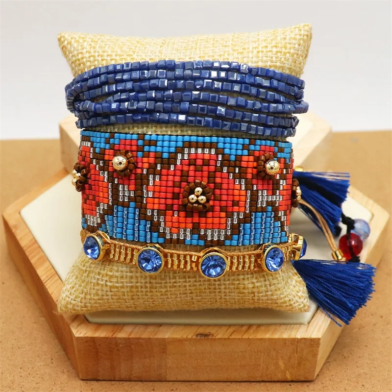 ZHONGVI Fashion Boho Bracelet For Women Bileklik Armband 3D Flowers Handmade Woven Bracelets Set Female Ethnic Jewelry 2021 Gift