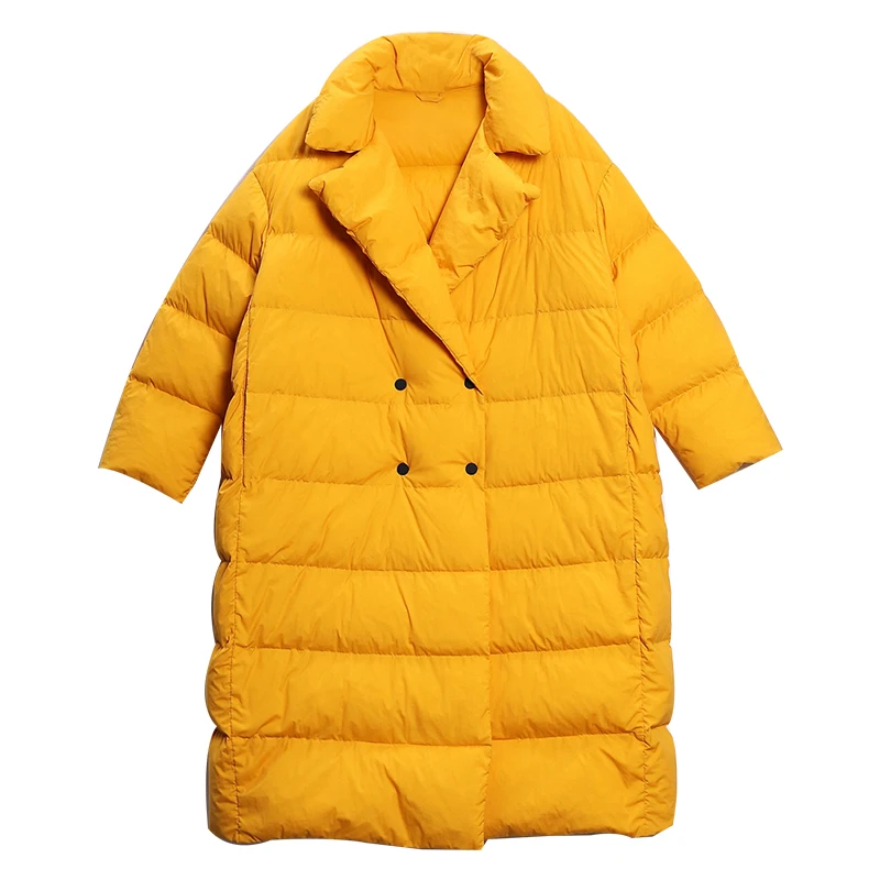 Casaco de pato longo em X para baixo feminino, peito duplo, casaco quente, Parkas grossas, grande, 90% branco, 7XL, F193, inverno