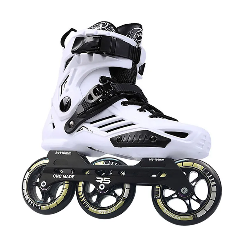 

3 wheels roller skates shoes with R5 3X110mm inline speed skates frame 85A 110mm PS skating wheel ILQ-11 bearing slalom Patines