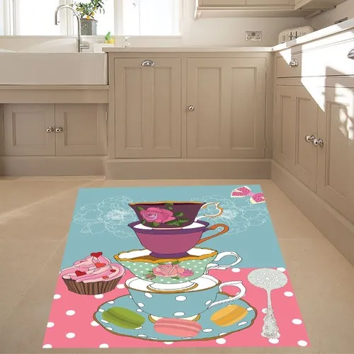 Meg & Cloud Cup Pattern Digital Print Washable Anti-Slip Outsole Stain-resistant Kitchen Rug