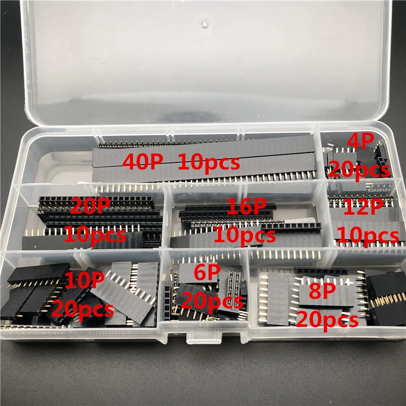Placa PCB recta de una sola fila para Arduino, Kit surtido de tira de conector de enchufe, Pin hembra, escudo prototipo, 120 unidades, 2,54mm