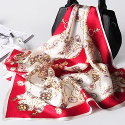 100% Natural Silk Bandana Headscarf For Women Red Print Pure Real Silk Small Square Scarf Hair Scarf for Ladies Handkerchief
