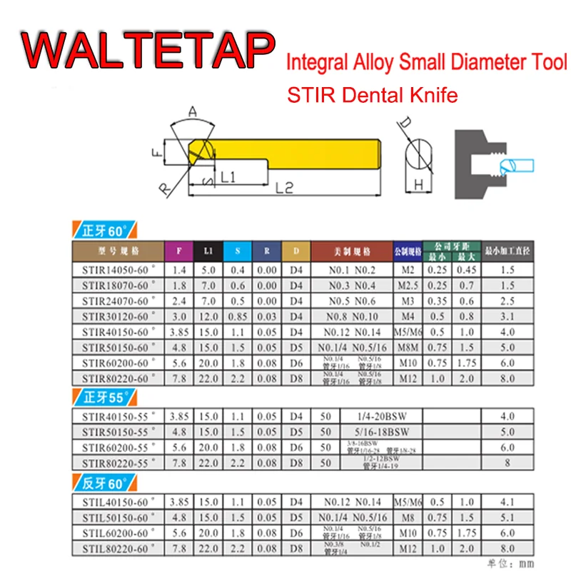 WALTETAP CNC Tungsten Steel Alloy Small Aperture Boring Cutter Inner Hole Right Tooth Cutter STIR Left Tooth Cutter STIL