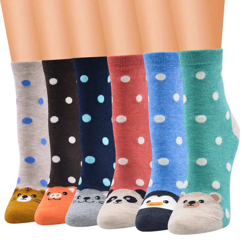 

LKWDer 6 Pairs Korean Women Socks Dog Animal Socks Polka Dots Cute Women's Cotton Socks Spring Autumn Winter Ladies Trendy Socks