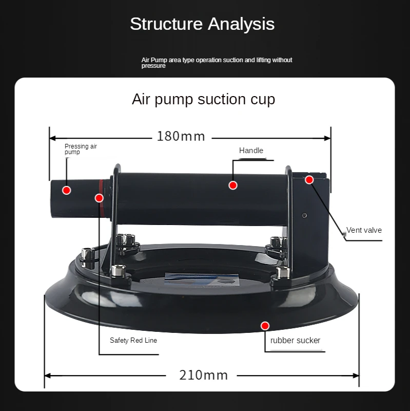 210MM Vacuum Suction Cup Glass Lifter Heavy Duty Manual Tile Handling Granite Lifting Tool Maximum Load