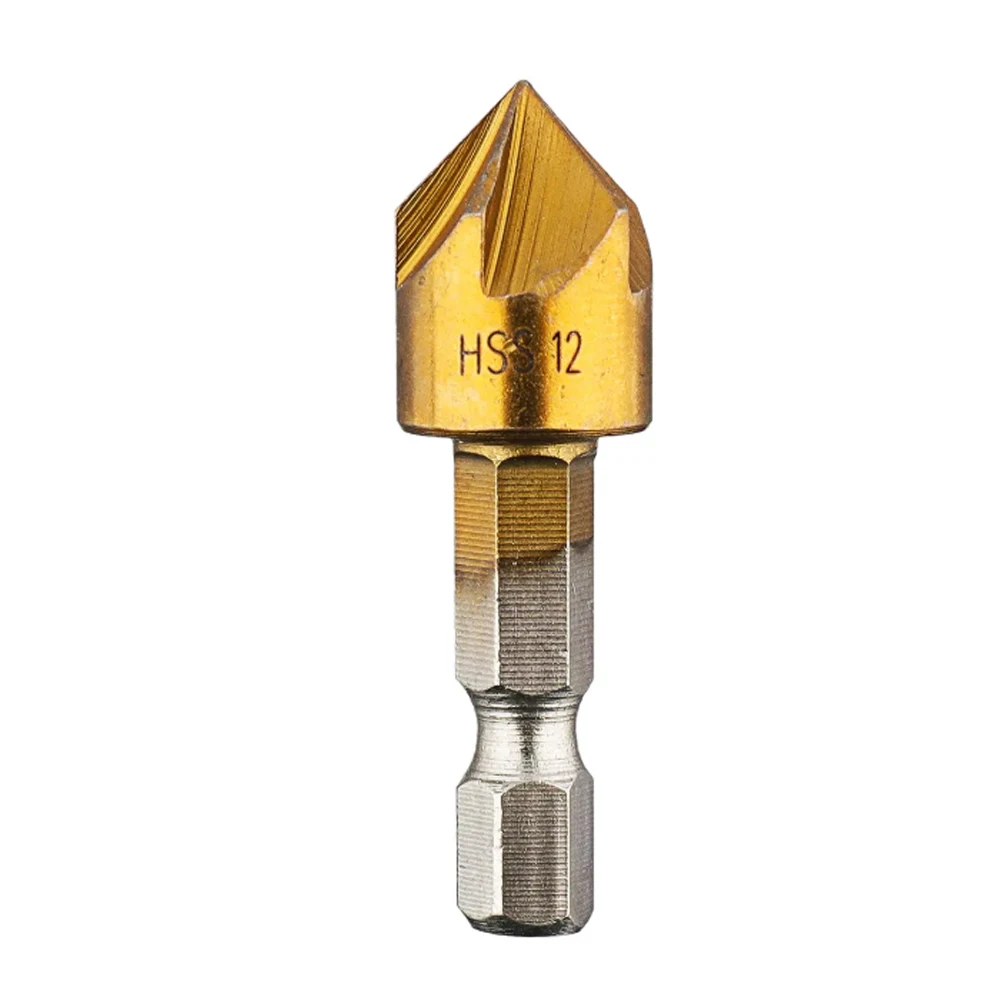 6 stücke 5 Flöte Kegel Bohrer Senker Bohrer Titan Beschichtete HSS1/4 "Hex Schaft Winkel Punkt Holz PVC Cutter Rand Fase Rea