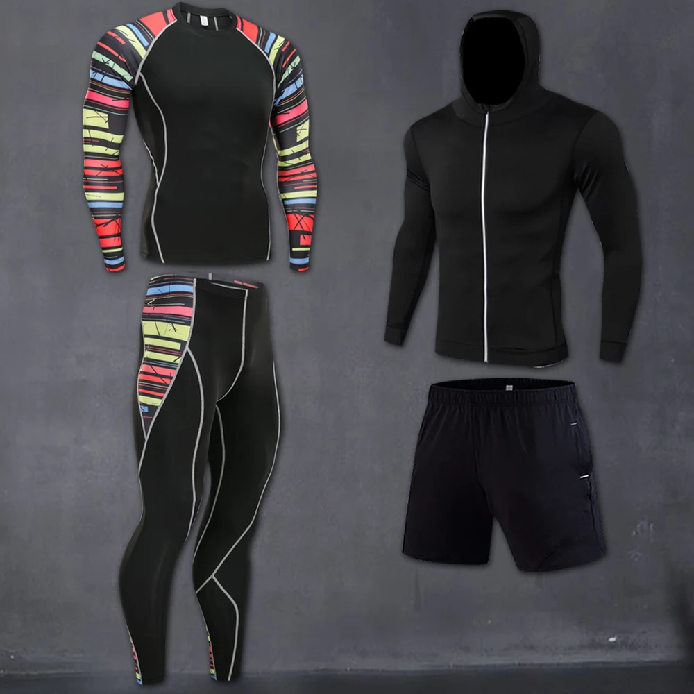 4 Pcs/Set Men's Tracksuit Gym Fitness Compression Sports Suit Clothes Running Jogging Sport Wear Exercise Workout Tights