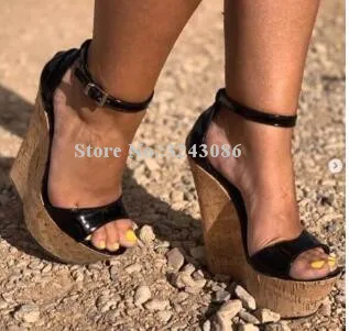 Lady New Platform Wedge Sandals Fashion One Ankle Strap Peep Toe Wedge Shoes Women Large Size Banquet Dress Shoes Dropship