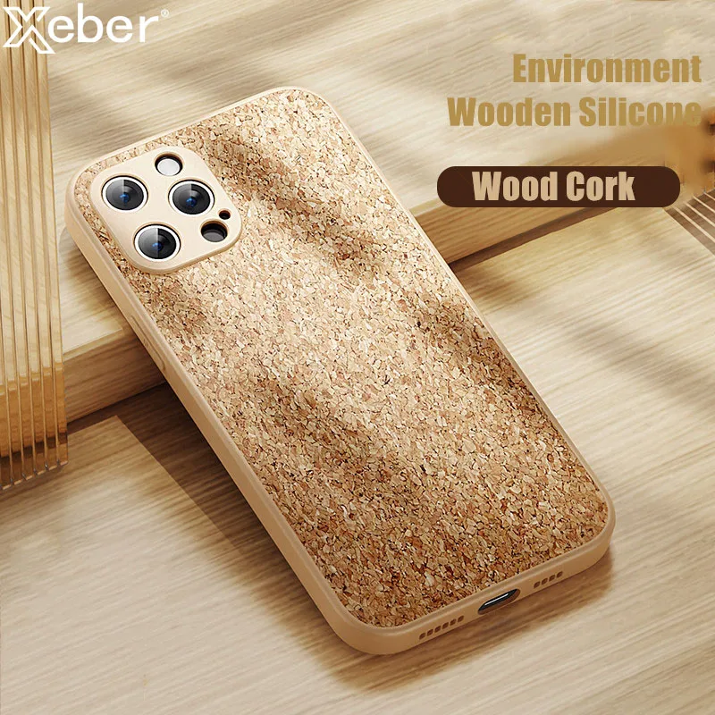 Luxury Cork Wood Breathable Phone Case For iPhone 16 15 14 12 11 13 Pro Max Mini XS XR X 7 8 Plus SE Soft Silicone Bumper Cover