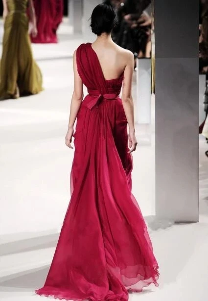 Burgund Celebrity Kleider A-linie Einer schulter Chiffon Spitze Backless Lange Berühmte Formale Rote Teppich Kleider