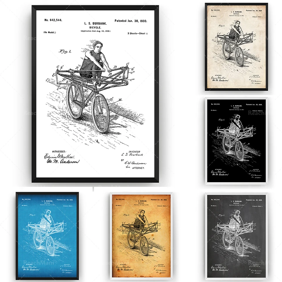 Bicycle 1900 Patent Printing Wall Art Poster Cycling Blueprint Gift Poster