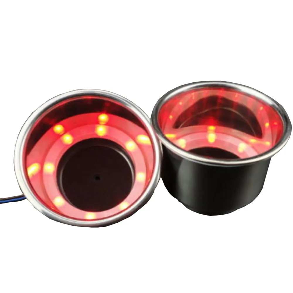 2Pcs Boat Stainless Steel Red Light 12V 8 LED Cup Drink Holder Mount Recessed For Car Truck Camping Water Bottle Holder