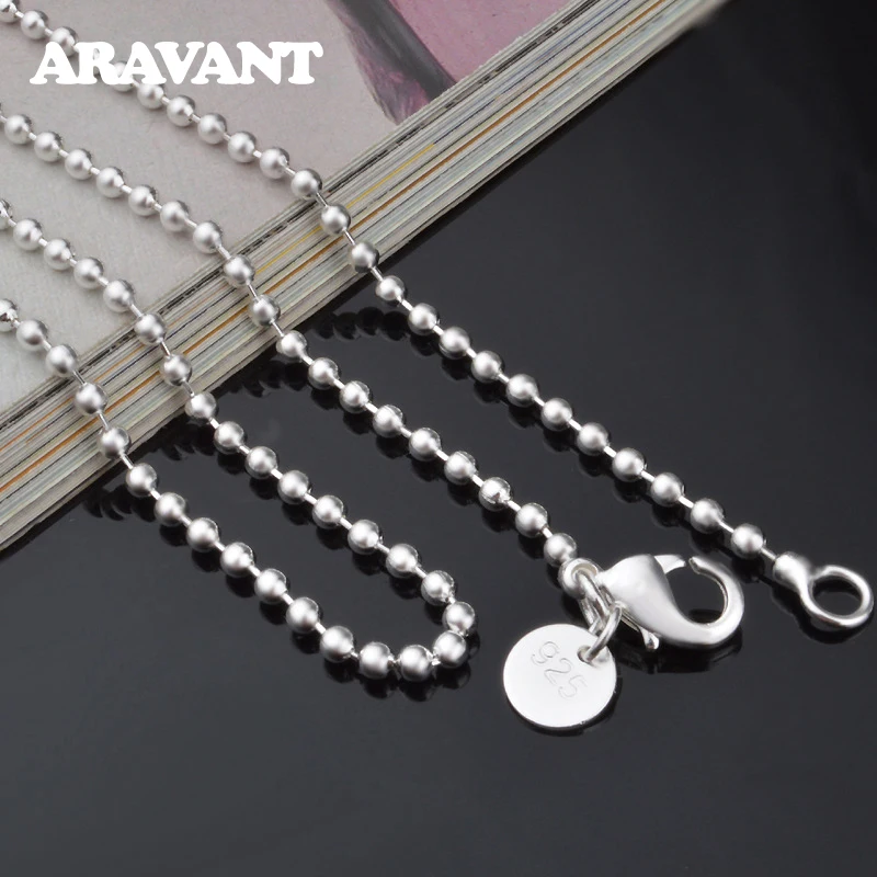 Aravant 925 Silver 2MM Bead Chain Necklace For Women Fashion Jewelry Gifts