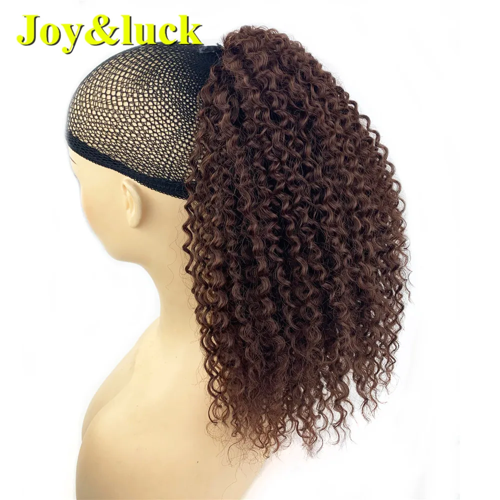 Joy&luck Afro Kinky Curly Puff Drawstring Ponytail for African Black Women Brown Color Synthetic Chignon Hair Style