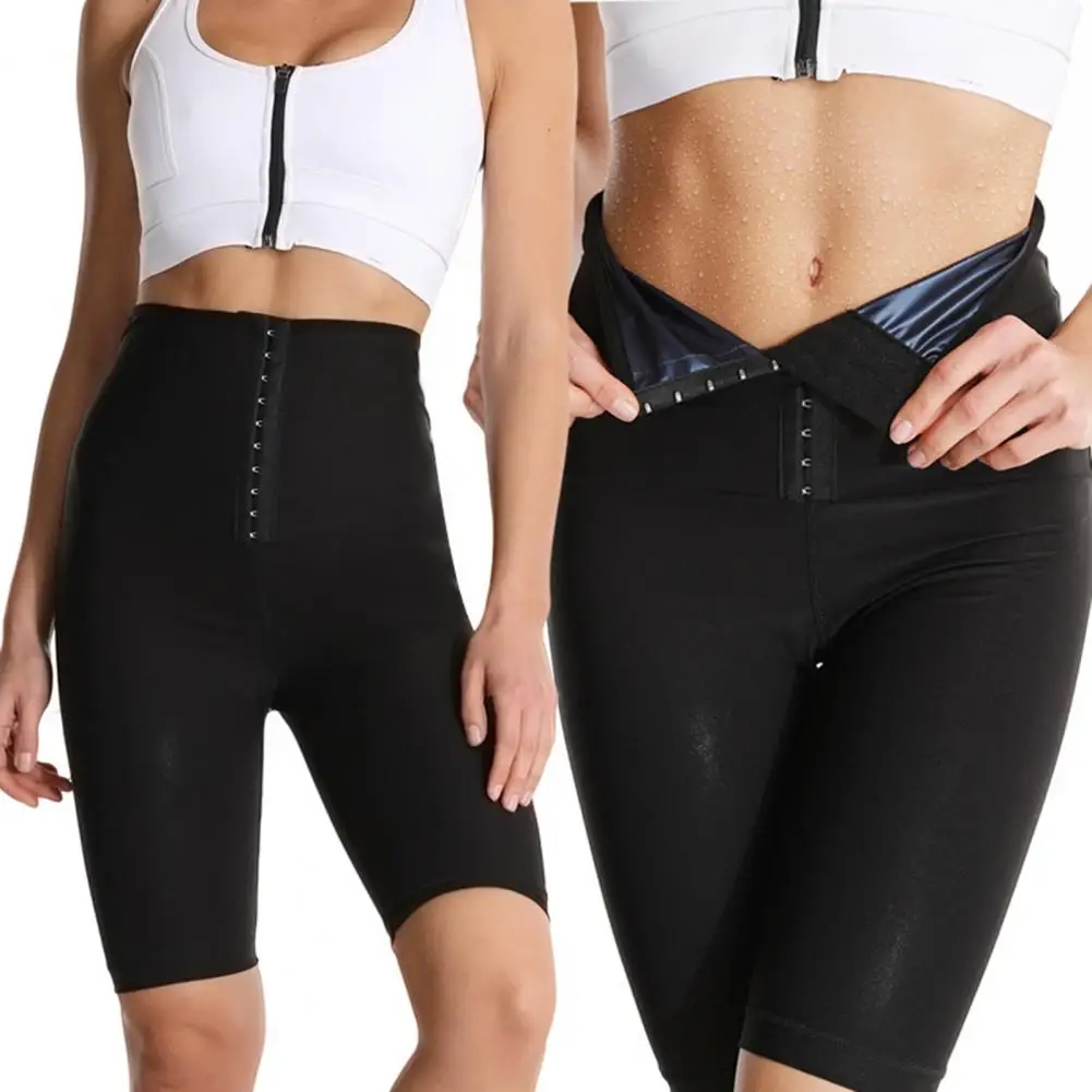 2021 Women Sauna Pants Solid Color High Elastic Waist Weight Loss Fat Burner Slimming Leggings Shorts Body Shaper Plus Size