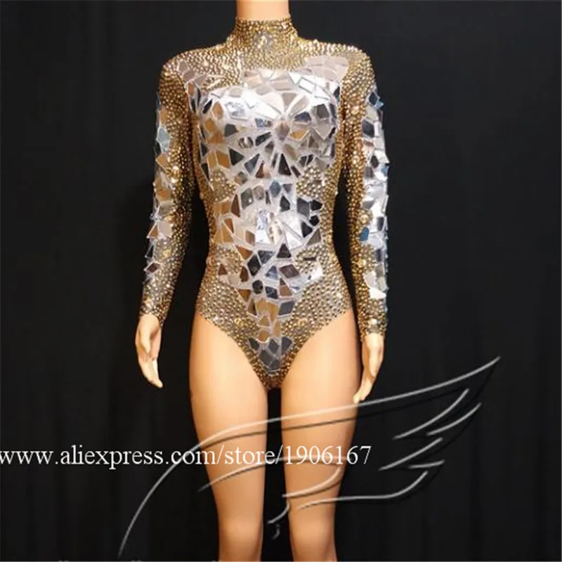 Nightclub Bar Dance Team Stage Show Silver Mirror Dress Sexy Lady Gold Mirror Party Suit Ballroom Costume Clothes