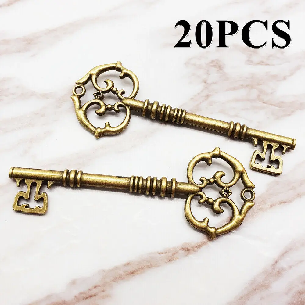 20pcs/set Large Santa Keys Antique Bronze Steampunk Skeleton Christmas Charms Pendant CST1147