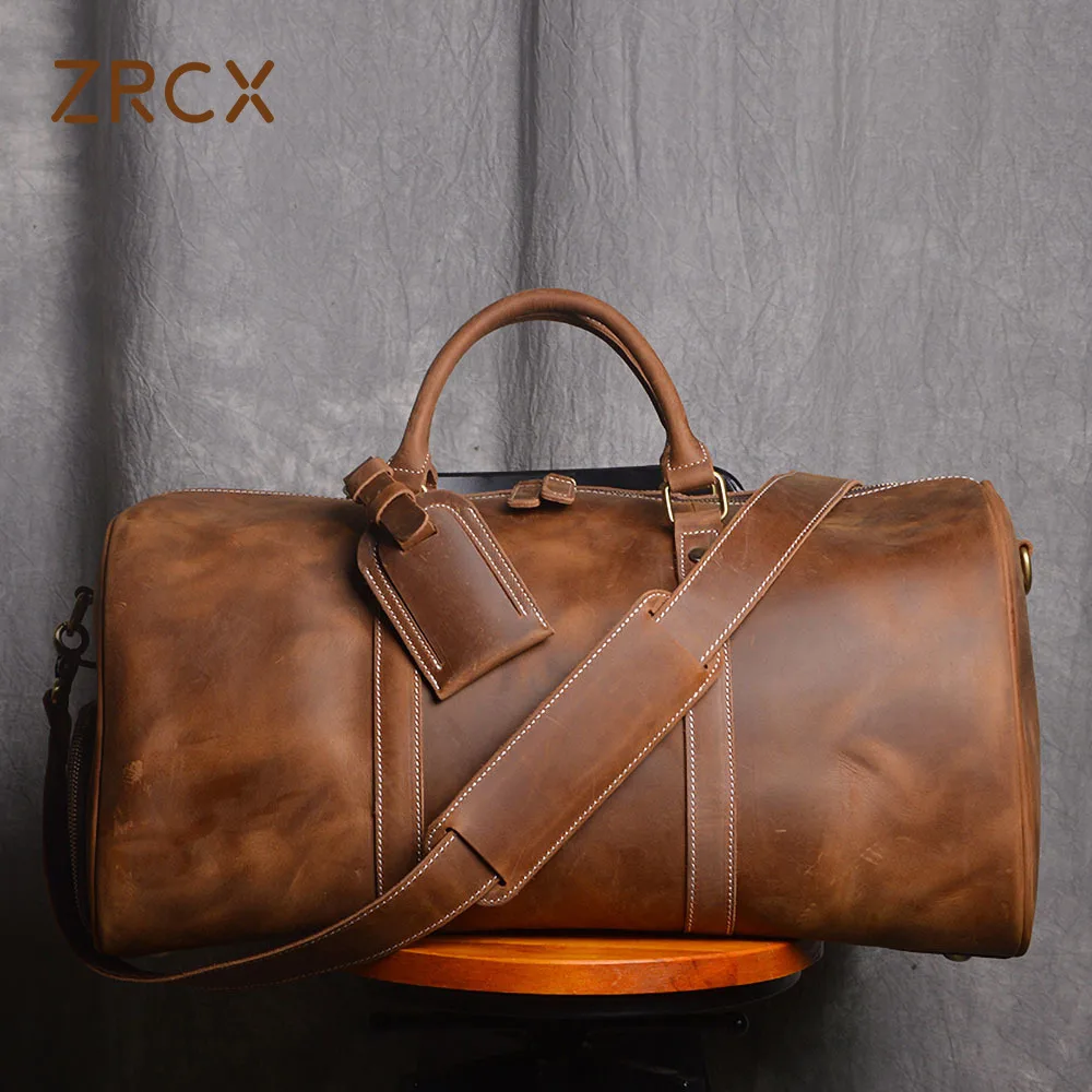 ZRCX Vintage Men\'s Hand Luggage Bag Travel Bag Geunine Leather  Large Capacity Single Shoulder Messenger For 15 Inch Laptop