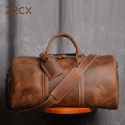 Zrcx Vintage Mannen Hand Bagage Tas Reistas Geunine Lederen Grote Capaciteit Enkele Schouder Messenger Voor 15 Inch Laptop