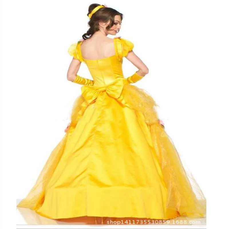 Robe de Princesse Longue Jaune pour Adulte, Costume d'Halloween, Mascotte de Carnaval, Rôles Imbibés