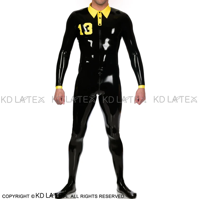 Sexy Latex Catsuit With Buttons At Top Letters And Feet Front Crotch To Back Zipper Suit Rubber Bodysuit Zentai Overall LTY-0270