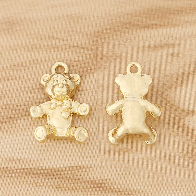 10 Pieces Gold Color Teddy Bear Charms Pendants Beads for DIY Earrings Bracelet Jewellery Making Accessories 20x14mm