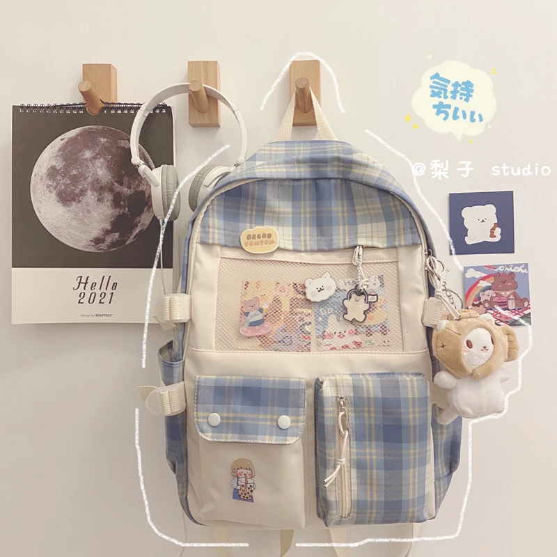 녹색 소프트 나일론 캠퍼스 학생 책가방 십대 소녀용, 멀티 포켓 디자인 백팩