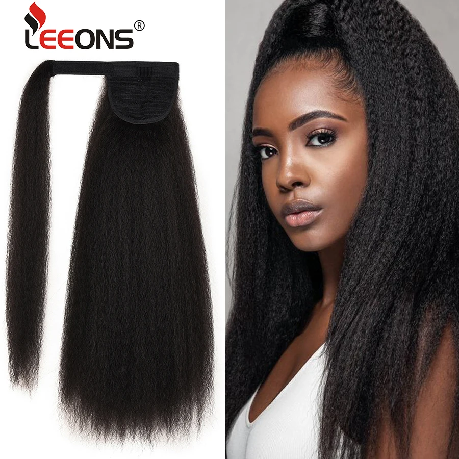 Clip de extensión de pelo de cola de caballo sintético negro marrón de Leeons en cola de caballo rizado Afro Puff rizado pelo de cola de caballo
