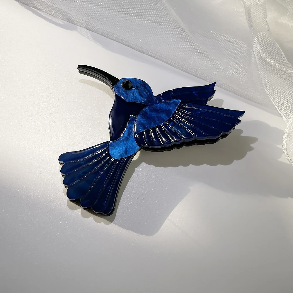 Resin Abalone Shell Blue Woodpecker Brooch Acrylic Handmade Vivid Animal Brooches For Women Kids Large Hijab Pins Jewelry