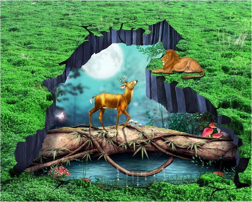 

wellyu Customized large-scale mural pvc floor personality fashion fairy tale forest animal kingdom 3D three-dimensional floor