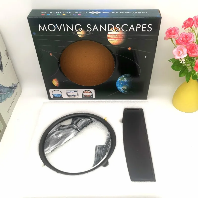 12inch 360° Rotatable Sandscape Moving Sand Art Round Moving Hourglass Sandscape In Motion Display Flowing Sand Frame Home Decor