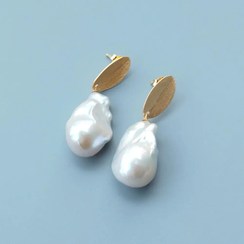 

Lii Ji Big Baroque Pearl Stud Earrings 925 Sterling Silver 18K Gold Plated High Quality Delicate Elegant Jewelry For Women