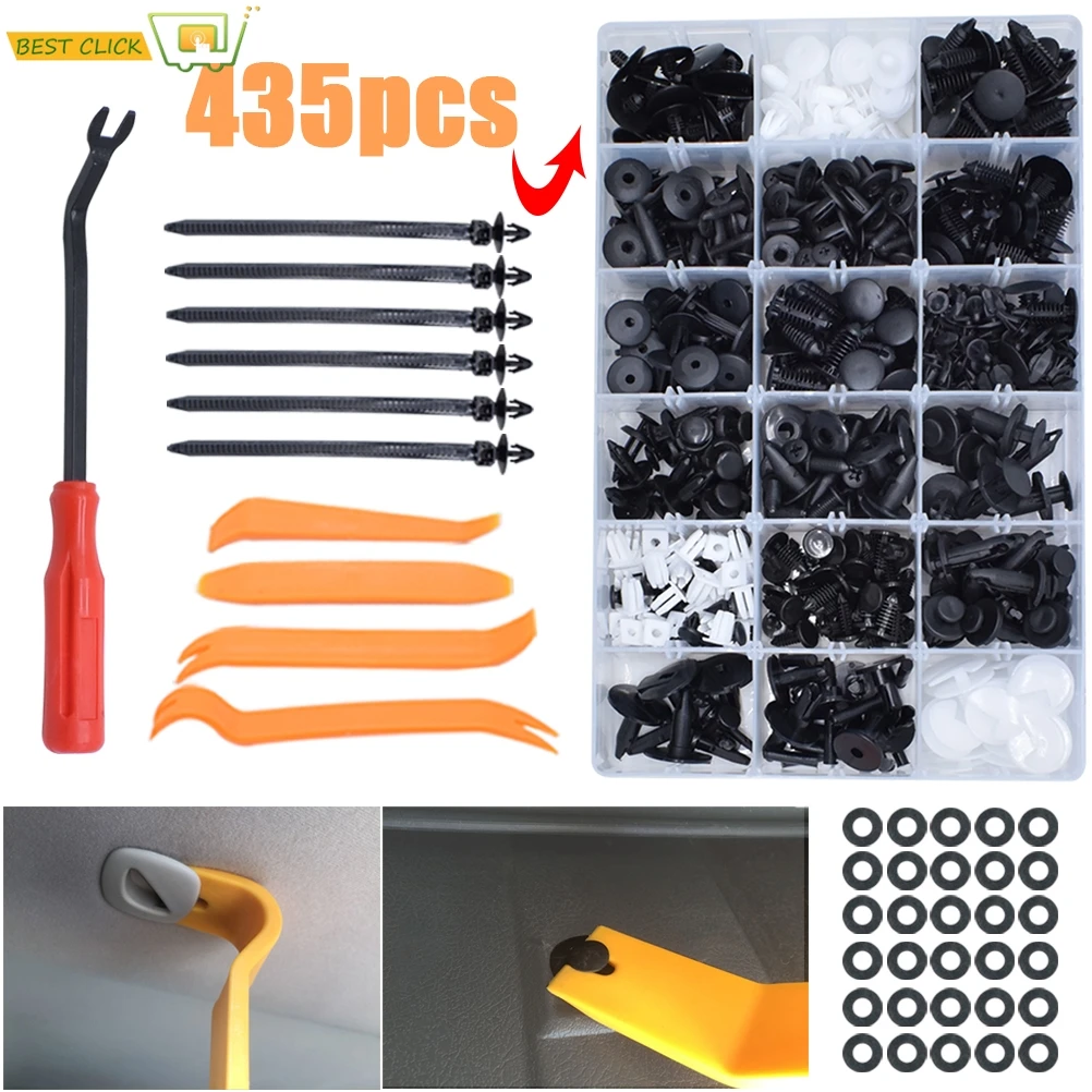 435pcs Push Rivets Pin Car Body Trim Clips Bumper Sill Door Panel Mud Flaps Fender Splash Guard Fastener Screw Assortment Tool