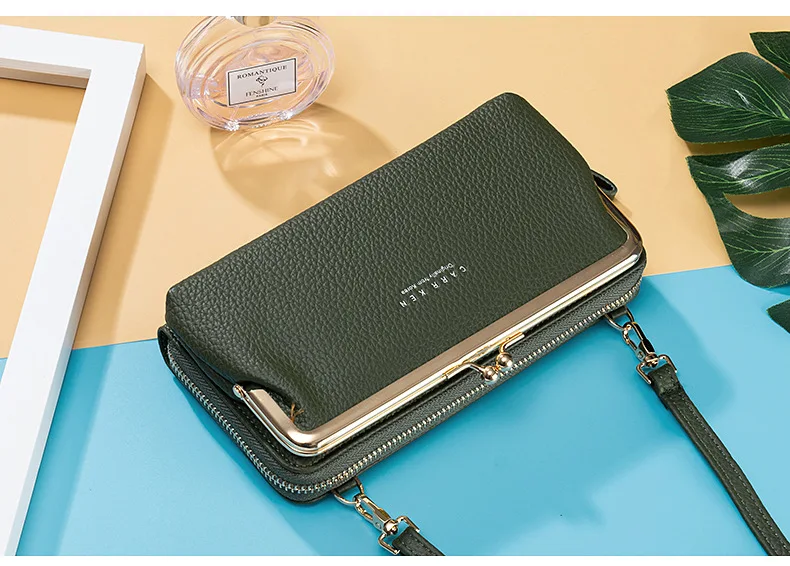 Women Mini Shoulder Bag Soft PU Leather Small Purse Long Money Wallet Mobile Phone Multifunction Credit Card Holder For Girls