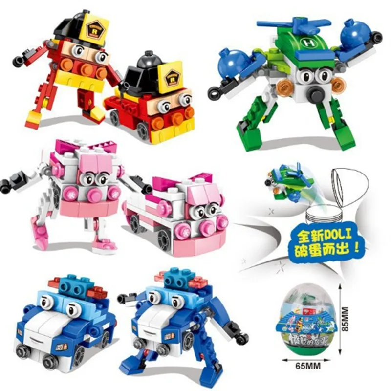 4pcs Anime Building Blocks Poliing Transformation Robot Roy Small Particles Puzzle Spell Assembling Capsule Toy Egg Kids Gift