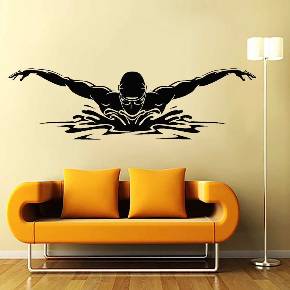 Swimmer Wall Decal Swimming Pool Water Sport Athletic Vinyl Wall Sticker Home Boys Bedroom Decoration Waterproof Art Mural C024