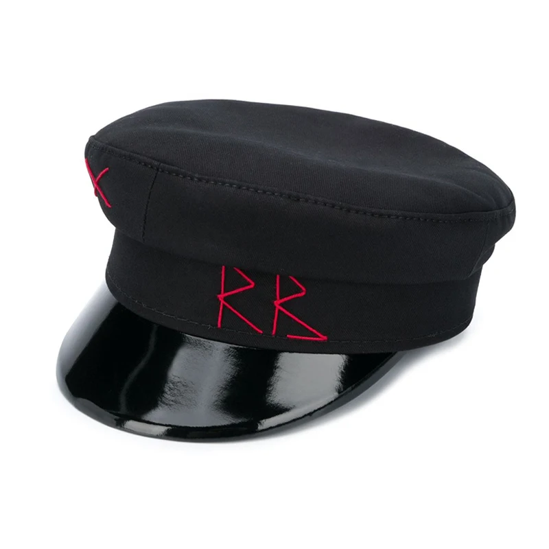 Women Autumn Hats Cotton Newsboy Caps Letter Genuine Leather Brim Flat Military Visor Caps XS-L