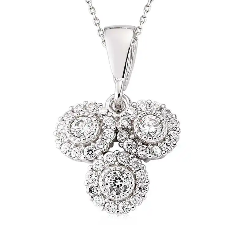 Silver White Stone Women's Necklace Zircon Stone 925 Sterling Women Fine Jewelry Wedding Party Birthday Gift - Box - Pendant - Chain Choker - Female - Ladies - Fashion