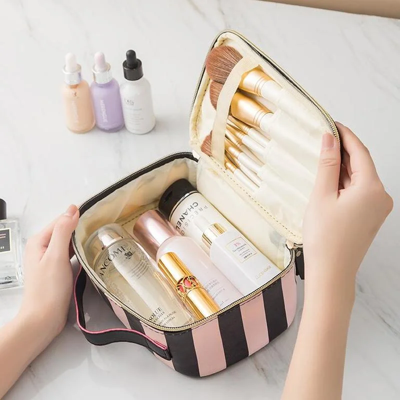 Leather Portable Women Cosmetic Bag Multifunction Travel Toiletry Storage Organize Handbag Waterproof Female Makeup Case 2024