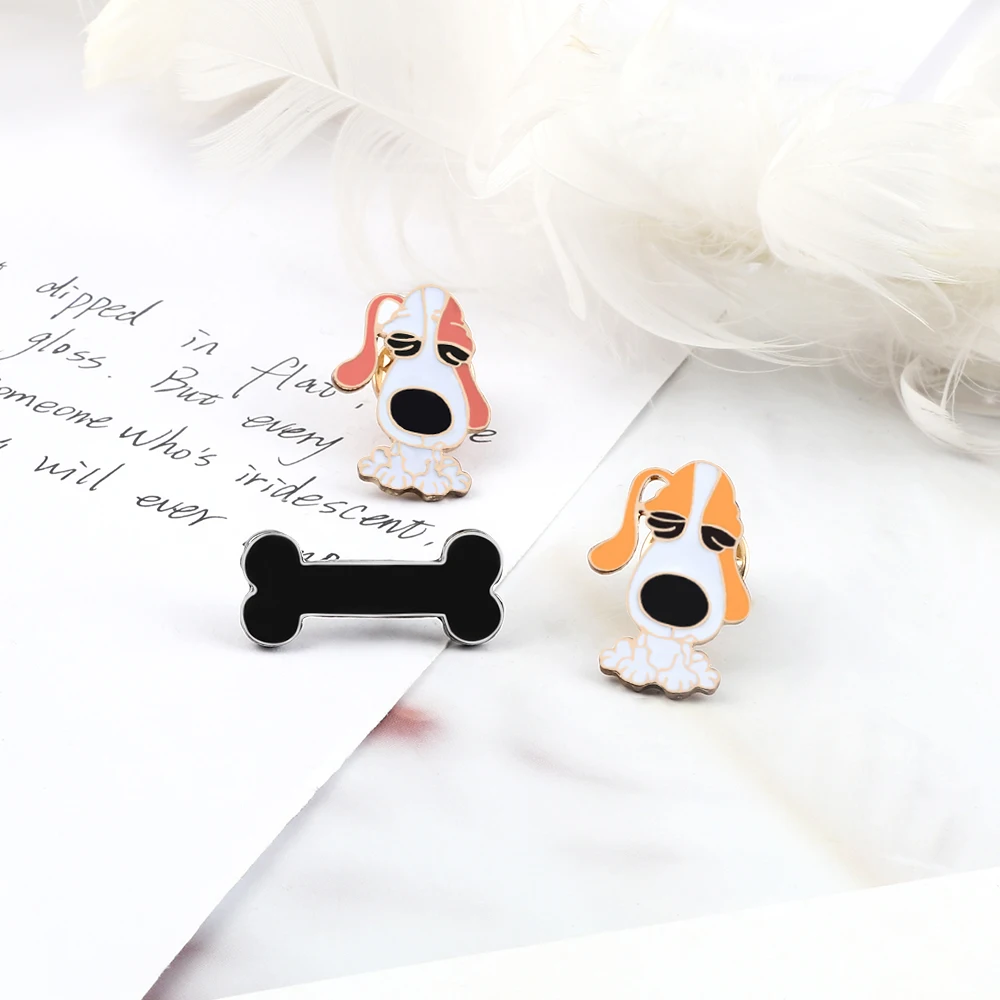 Pet Dog Love Bones Pins Brooches Women Cute Puppy Metal Enamel Pin Cartoon Animal Icon Badges Bag Jewelry Gift For Kids Friends